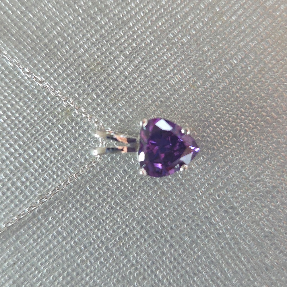 Heart-Shaped Sterling Silver 925 Purple Pendant Necklace